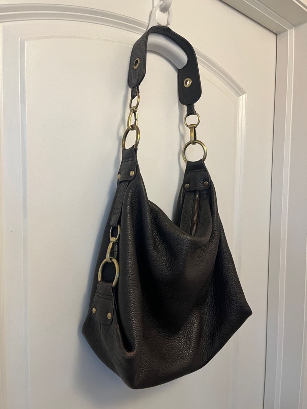Dark Brown Leather Hobo Shoulder Bag